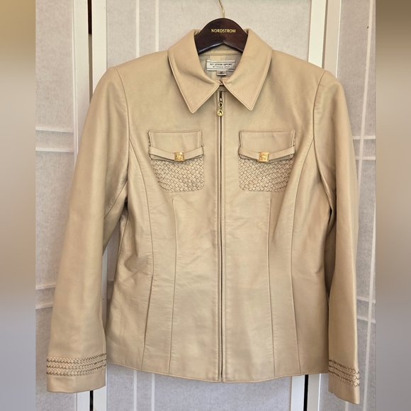 John Beige Leather Jacket with Gold Details